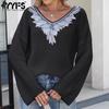 Suéteres de cuello en V de manga larga con estampado de colores sólidos para otoño e invierno de moda para mujer de YYFS