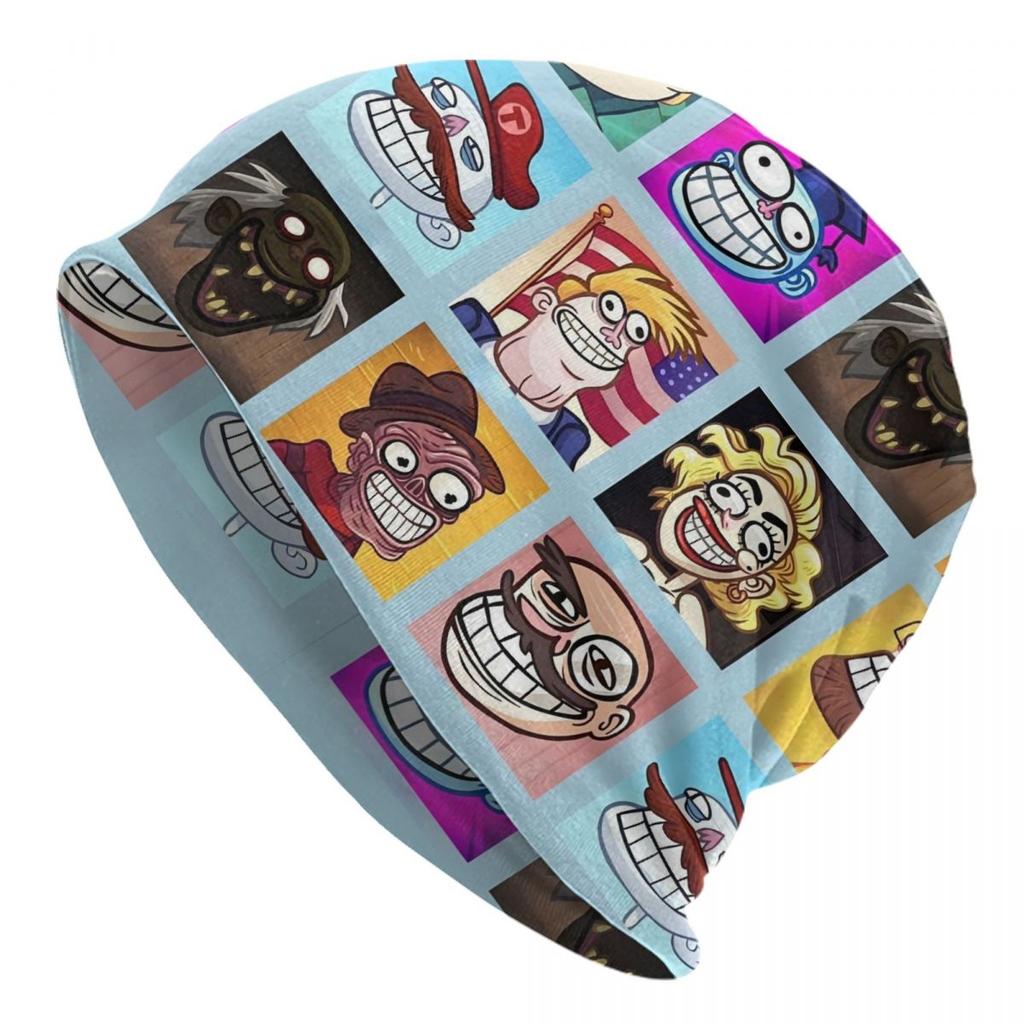 Troll Face Quest Video Meme Funny Anime Beanie Bonnet Knitted Hats Hip Hop Unisex Game Comic Warm Winter Skullies Beanies Caps