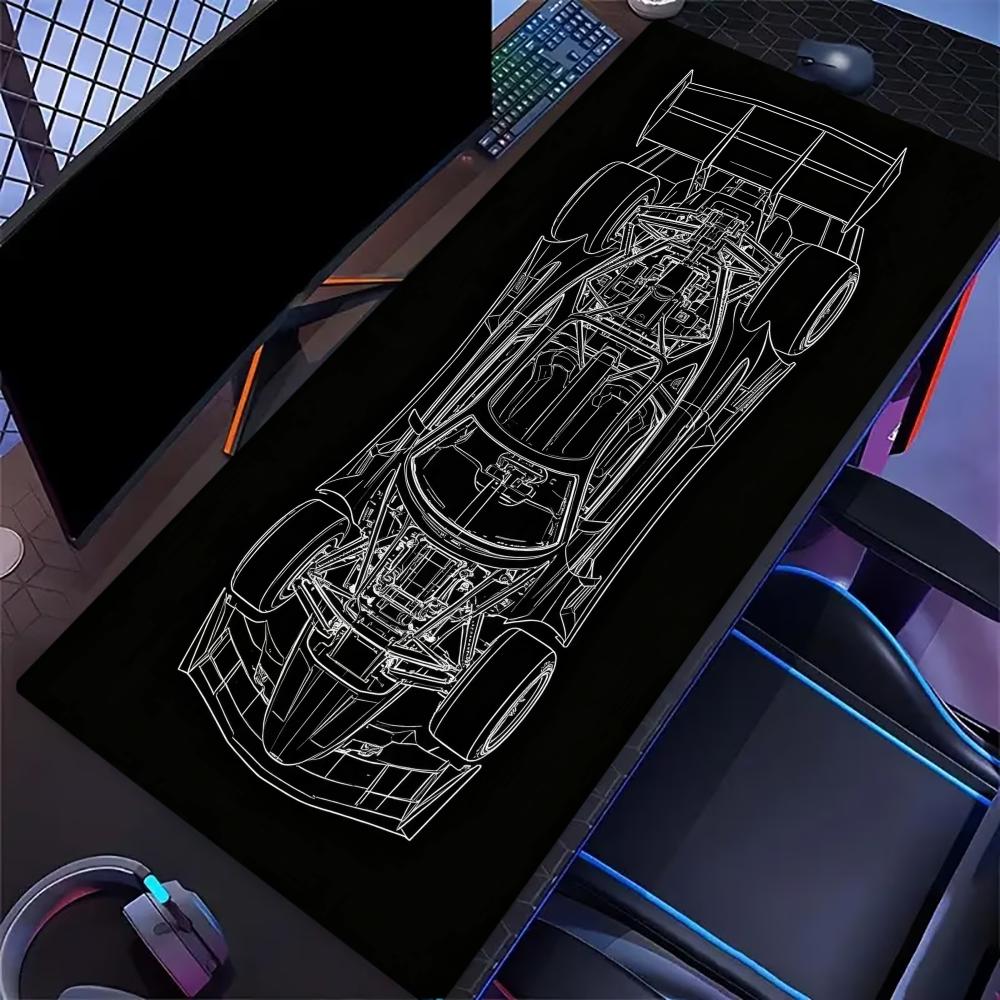 Formula Racing Car Blueprint Extended Gaming Mouse Pad Non Slip Desk Surface Motorsport Race Car Line Art Sketch For Gaming
