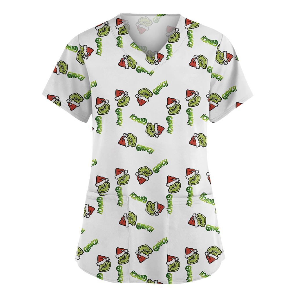 Women's Fashion V-Neck Short Sleeve Overalls With Pockets  Print Tops  Clothes