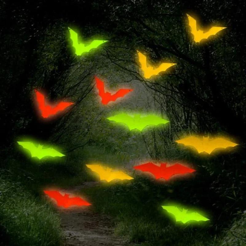 12 ks 3D netopýří nástěnné dekorace svítící ve tmě, Realistické voděodolné PVC duchové netopýři pro dveře a okna, Dekorace na halloweenskou párty