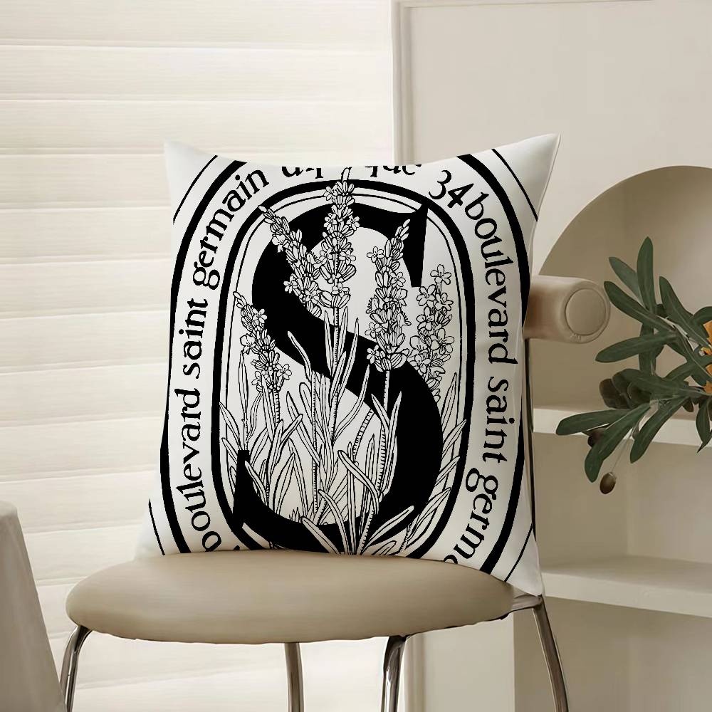 Light Iuxury Natural D-Diptyques Pillow Case Comfort Sofa Bed Silky Elegant Invisible Zipper Decorative Cushion Cover