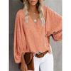 Summer V Neck Printed Lantern Sleeve Loose Fit Shirt