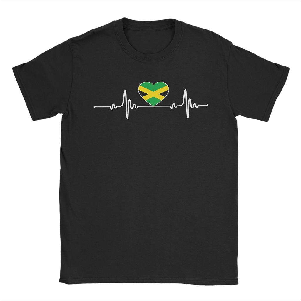 Jamaican Flag Heartbeat I Love Jamaica T-Shirt Trending T Shirts Short-Sleeved Y2K Fun Tshirt Summer Cotton Plus Size Top Tees