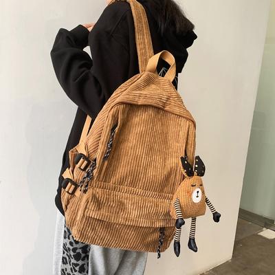 Fashion Women Pure Color Stripe Corduroy Backpack Harajuku School Bag Teenage Luxury Girl Backpack Cute Bagkpack