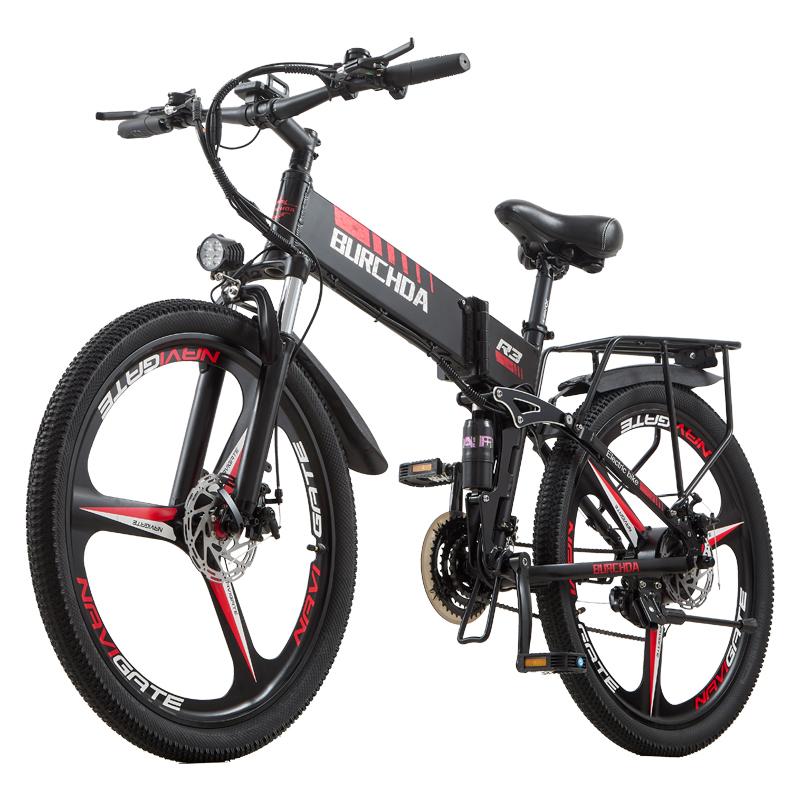 BURCHDA - Elektrický skladací bicykel R3 pre dospelých, horský bicykel 26 palcov, lítiová batéria 48 V, 12,8 Ah, 1500 W, 40 km/h