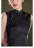 Black Sleeveless Jacquard Qipao: Retro, Elegant Spring/Summer Dress for Women