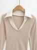 Women's Autumn Striped Patchwork Two-Piece Look Long Sleeve Slim Fit Top