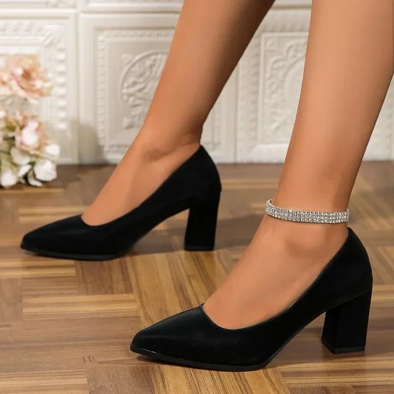 Moda 2024 Wysokiej Jakości Buty Damskie Jedno Kopnięcie Damskie Czółenka Jesień Szpiczasty Nosek Jednolite Sukienka Impreza Klocek Obcas Płytkie Duży Rozmiar Buty