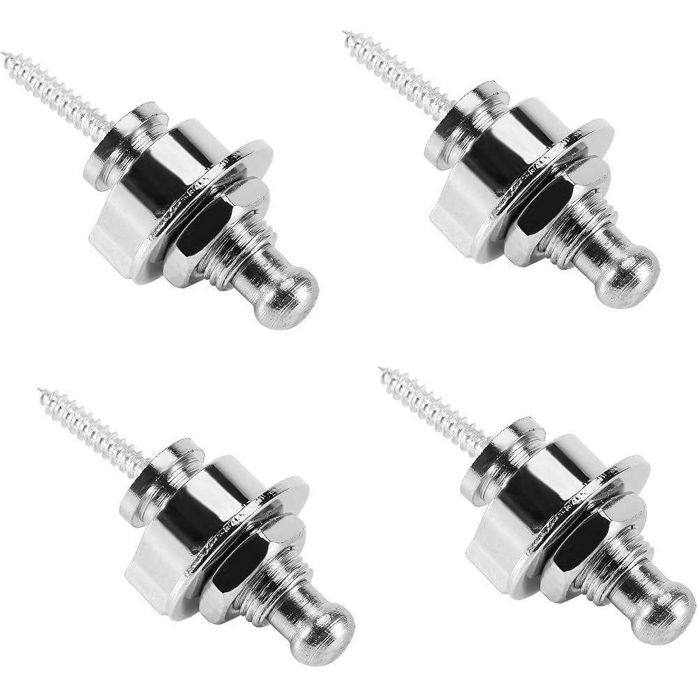 Bestgle 4 pcs guitar strap lock pins silver metal anti-slip strap pins silver instrument electric...