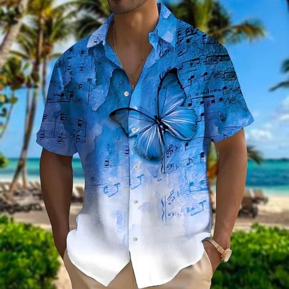 Hawaiian Beautiful Butterfly Pattern Shirt For Men Colorful Gradient 3D Printed Beach Shirts Casual Loose Short Sleeve Blouses