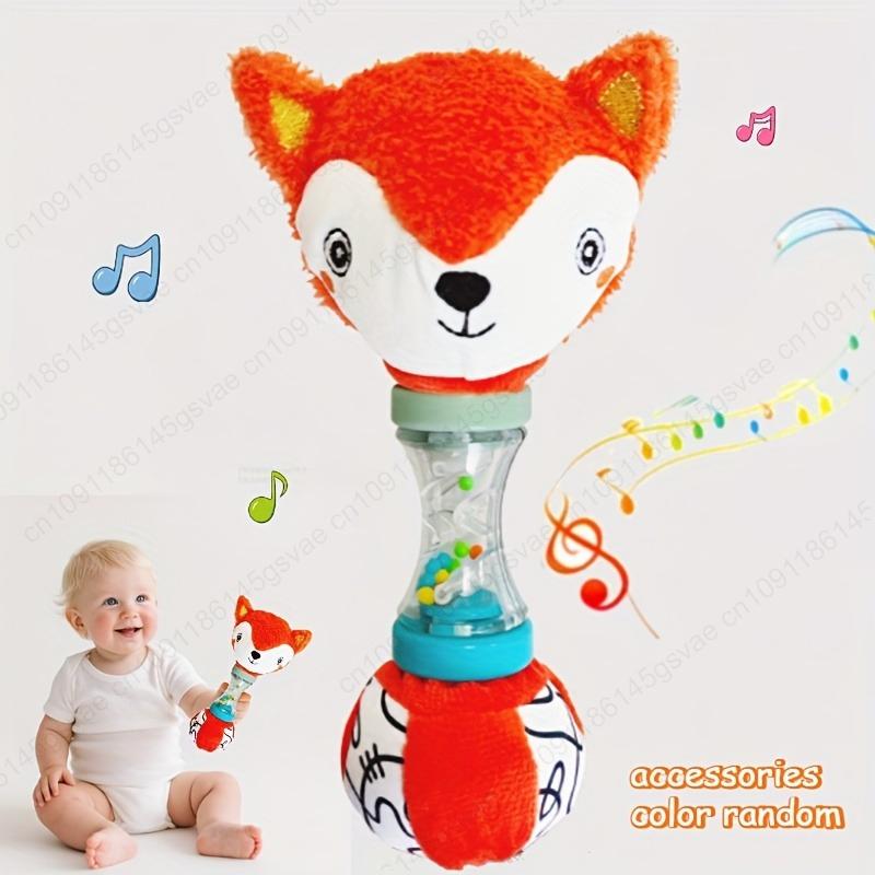 Baby Rattle Toy- Design with Fox & Koala Patterns, Soft Pastel Colors for Toddler Sensory Play & Motor Skills Development