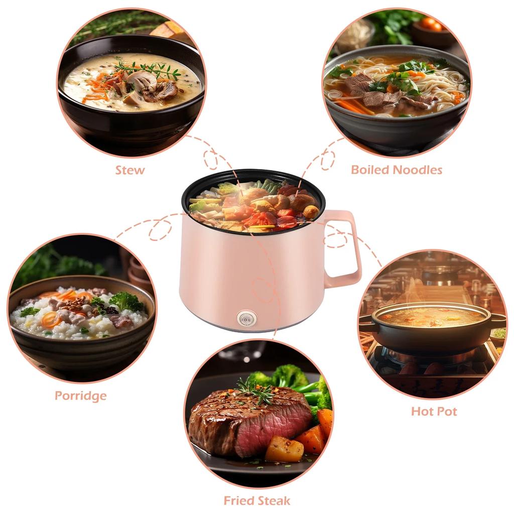 Mini elektrický rýžovar Nepřilnavý multifunkční elektrický rychlovarný stroj s napařovačem pro 1-2 osoby Zásuvka na domácí koleji
