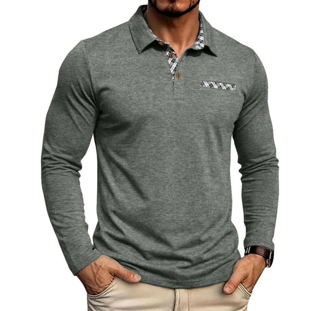 Men Long Sleeve Polo Shirt Casual Button Down Collar Pocket Design Classic Fit T Shirt Breathable Fabric Soft Material