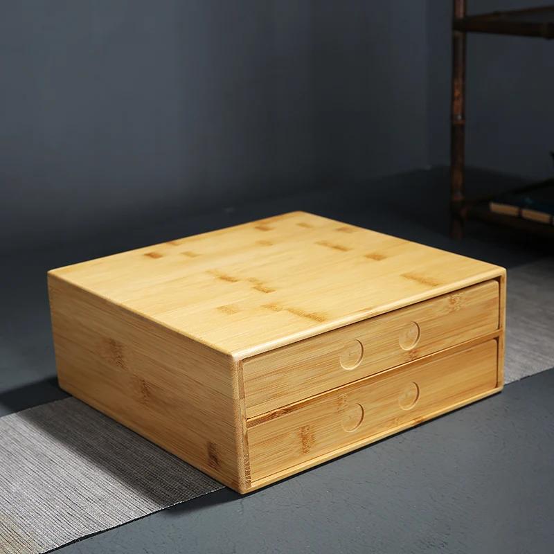 Full Bamboo Tea Box Puerh Tea Cake Box Simple Storage Organizer Multi-layer Tea Leaf Boxes Home Gift