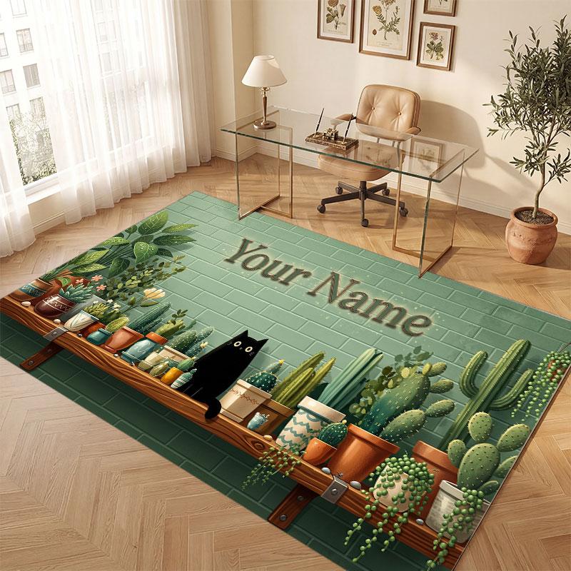 Tapete de Chão de Veludo Cristal Tema Gato Nome Personalizado Texto Tapete Quente Decoração de Casa