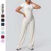 Cross-Tight High-Waisted Sports Yoga Set: Short-Sleeve Top & Breathable Wide-Leg Pants