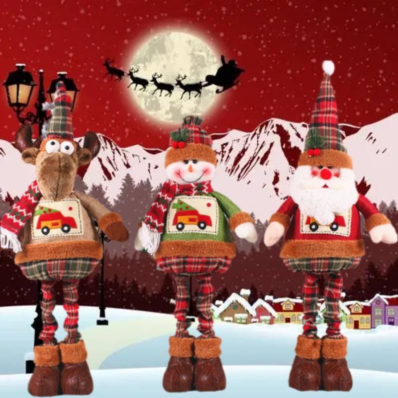 Telescopic Christmas Leg Doll Ornament Santa Snowman Deer Standing Retractable