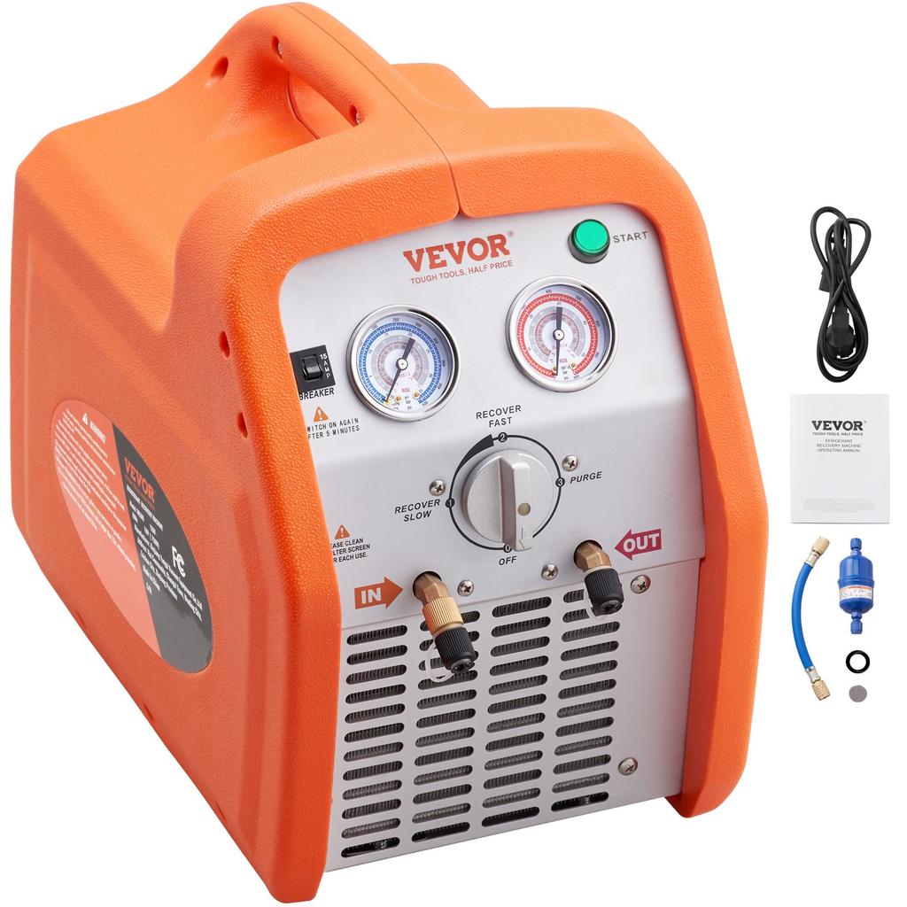 VEVOR 1 HP Refrigerant Recovery Machine - Dual Cylinder Portable AC Recovery Machine with High Pressure Protection 220-240V 50Hz Recovery Machine