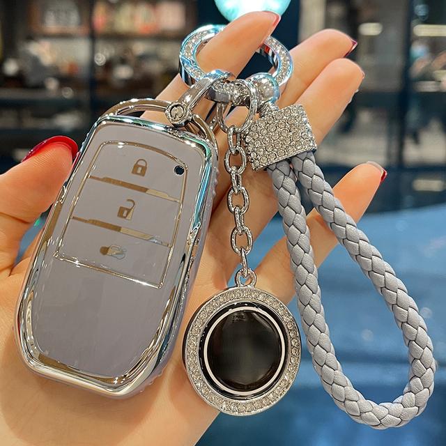 Leather Rope Ring Car Key Case Cover for Toyota Prado Land Cruiser Highlander CROWN HARRIER RAV4 C-HR Camry ALLION COROLLA Prius
