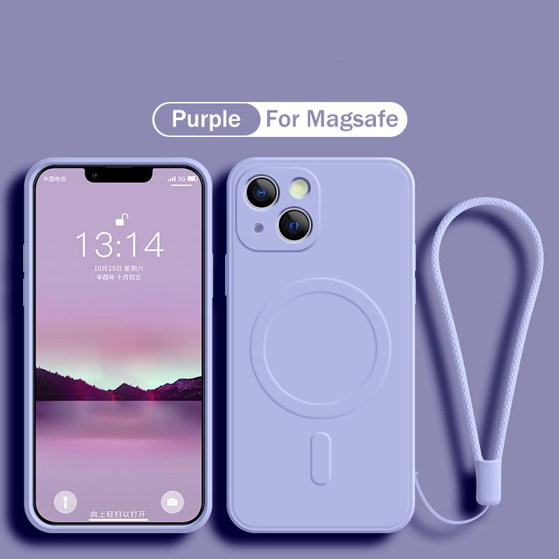 Original Silicone For Magsafe Magnetic Wireless Charge Case for iPhone 16 15 14 13 12 Mini 11 Pro Max X XR XS Plus Lanyard Cover
