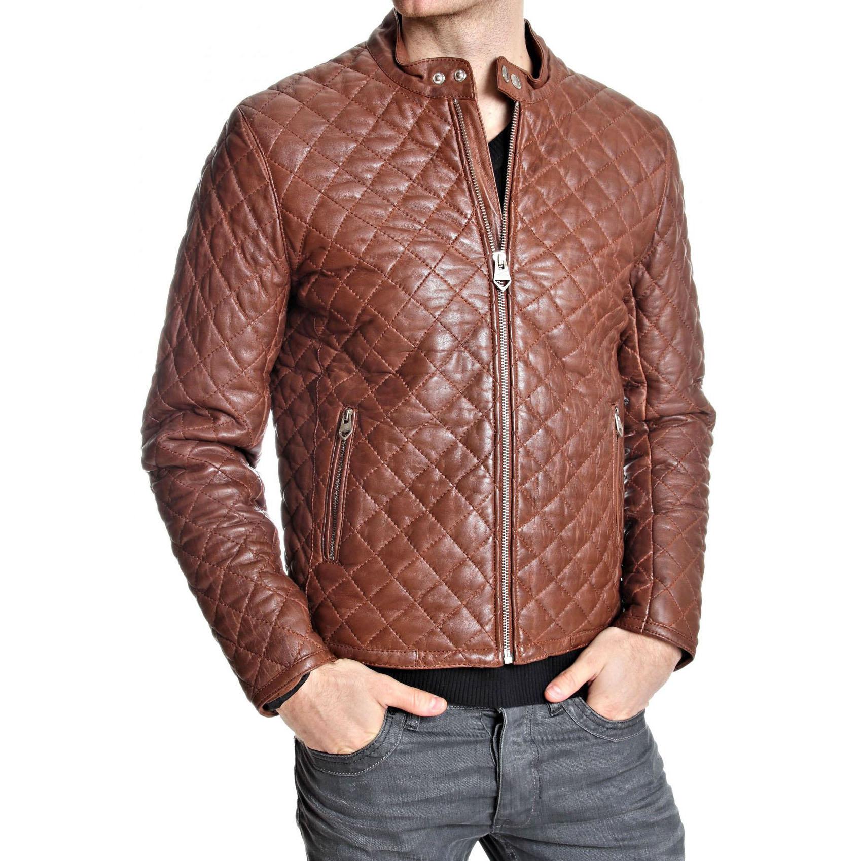 

Чоловіча куртка зі справжньої шкіри ягняти, шкіряна куртка стильна мотоциклетна куртка-бомбер байкерський верхній одяг MJ 187 L дубильна кора