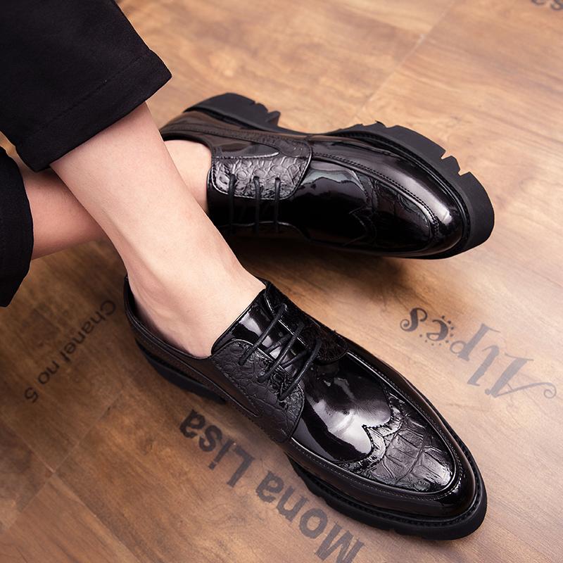 Sharp Pointed Thick Soled Men's Leather Shoes Fashionable Minimalist Design Outdoor  Business Party Wedding Office Black Shoes