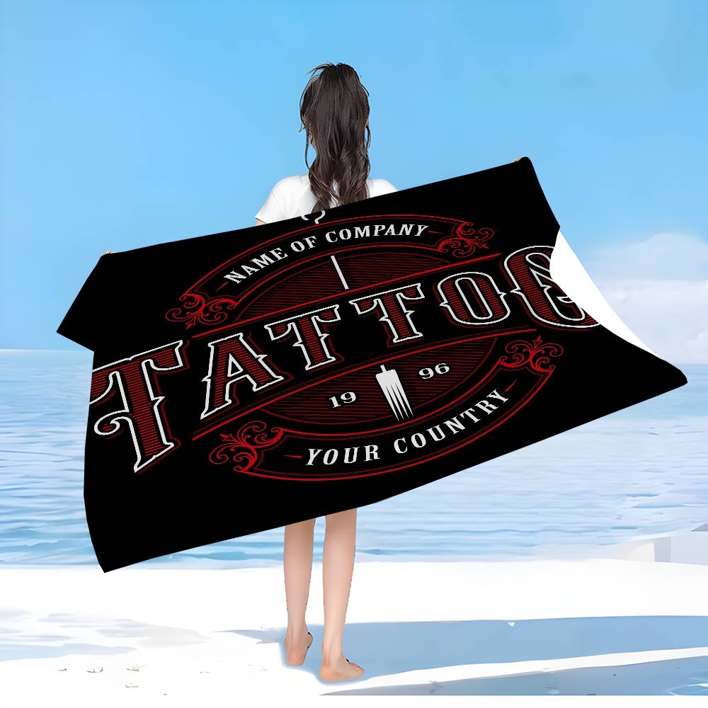 Tattoo Shop Logo Beach Towel Colorful Bath Towels for Girl Microfiber Quick Dry Sand Free Beach Yoga Spa Gym Pool