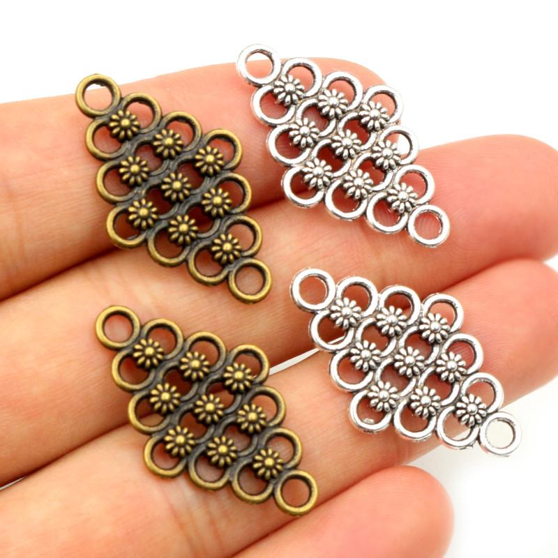 20 Stück 29x17mm Antik Bronze und Antik Silber Plated Blumenstil Verbinder Handgefertigte Anhänger Anhänger:DIY-Anleitung für eine Armband-Halskette