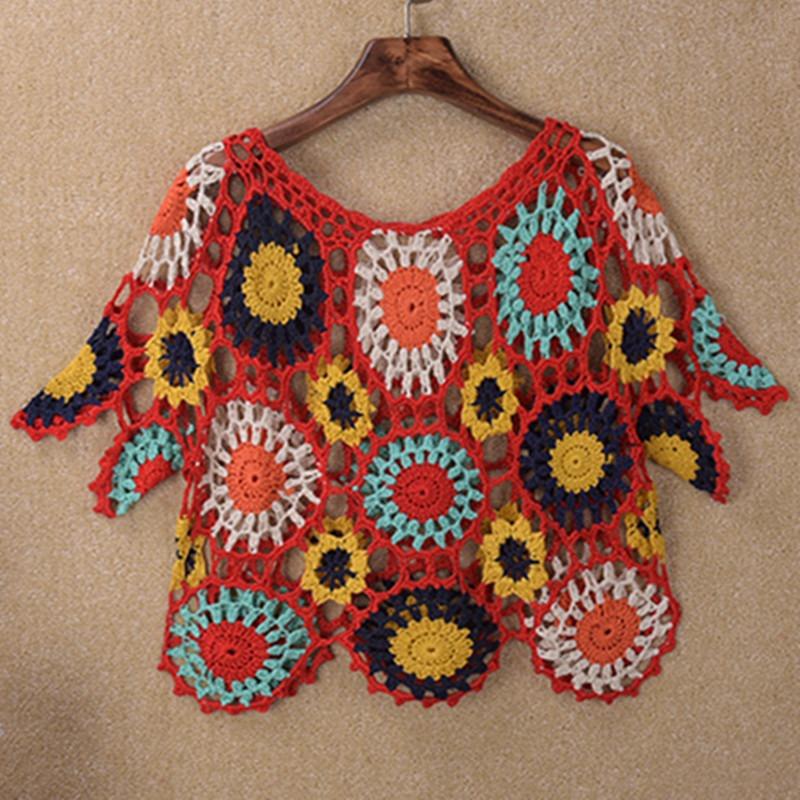 Women's Summer Handmade Crochet Hollow Floral Beach Cover-up Top