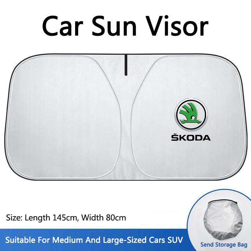 WMTY7 Car UV Protection Windshield Sun Visor Foldable Sun Shade Cover For Skoda Octavia Rapid Fabia Superb Kodiaq Scala Karoq Kamiq
