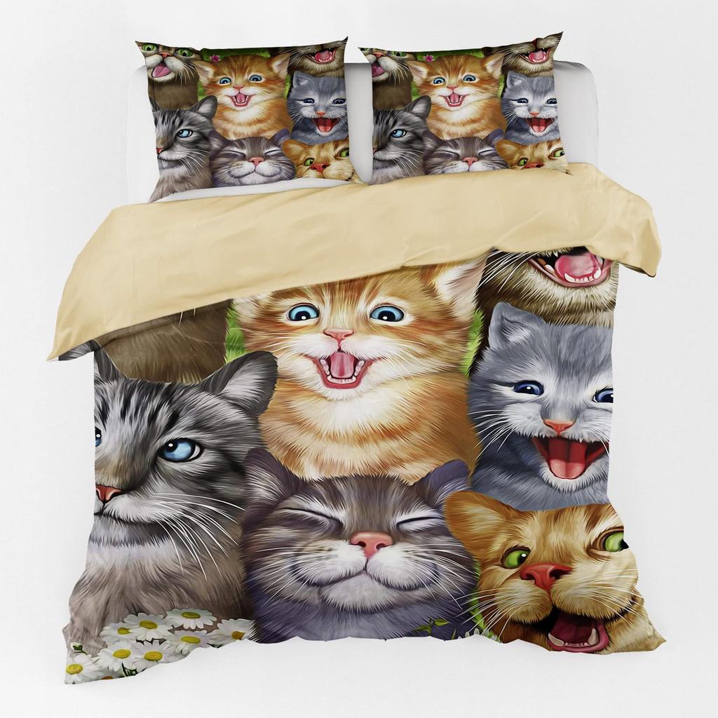 Color Abstract Cat Bedding Three-Piece Quilt Cover