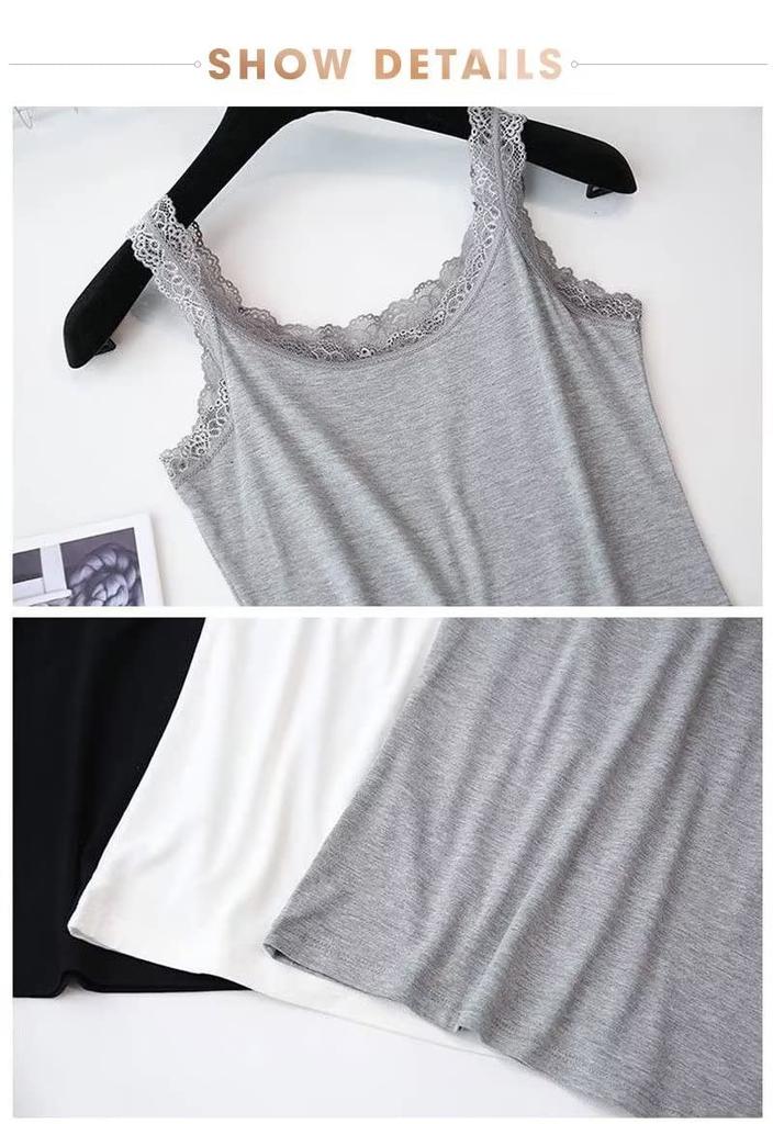 Uroi Lace Camisole Sleeveless Tank Plus Sizes Women's 3-Piece Set, Top, U-Neck,
