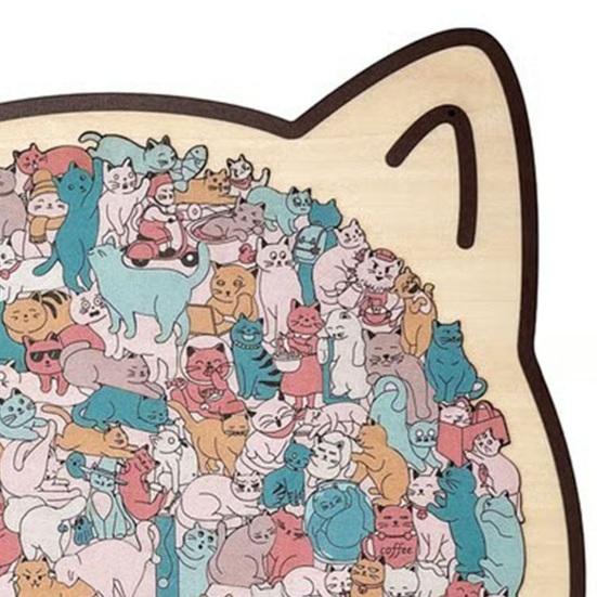 Yousheng 135 szt./zestaw Drewniane puzzle w kształcie kota Trening koncentracji i logiki Gra logiczna Drewniana gra logiczna Edukacyjna Trudna zabawka puzzle Dekoracja Prezent dla miłośników kotów