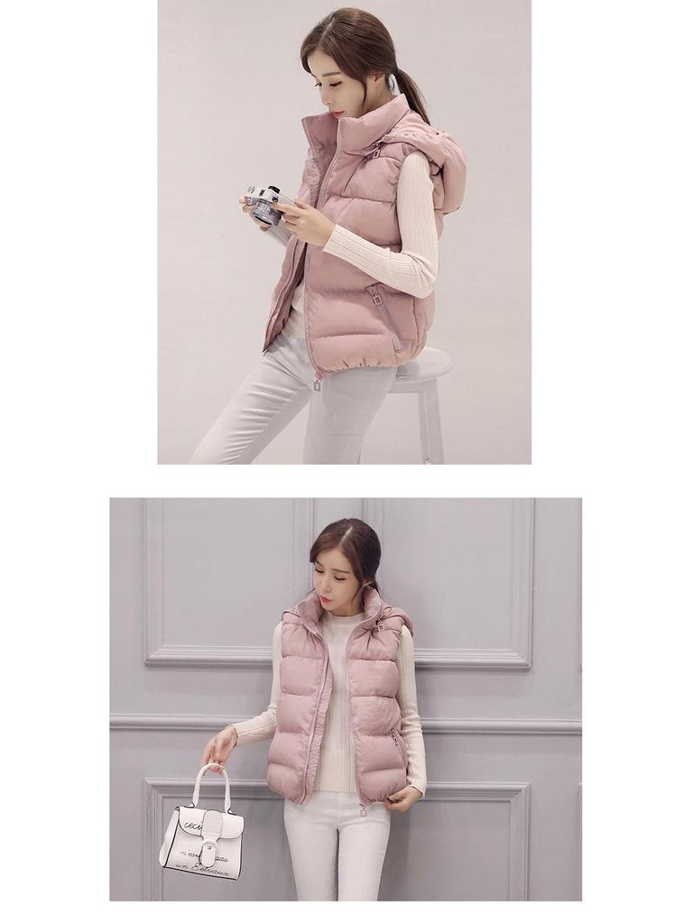 Autumn/Winter 2025 Women's Slim Fit Down Cotton Vest with Detachable Hood - Korean Style, Warm, Sleeveless, Short Length.