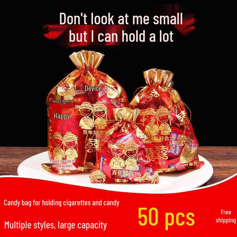 Red Wedding Candy Gift Bag - Gauze Sandbag for Celebration
