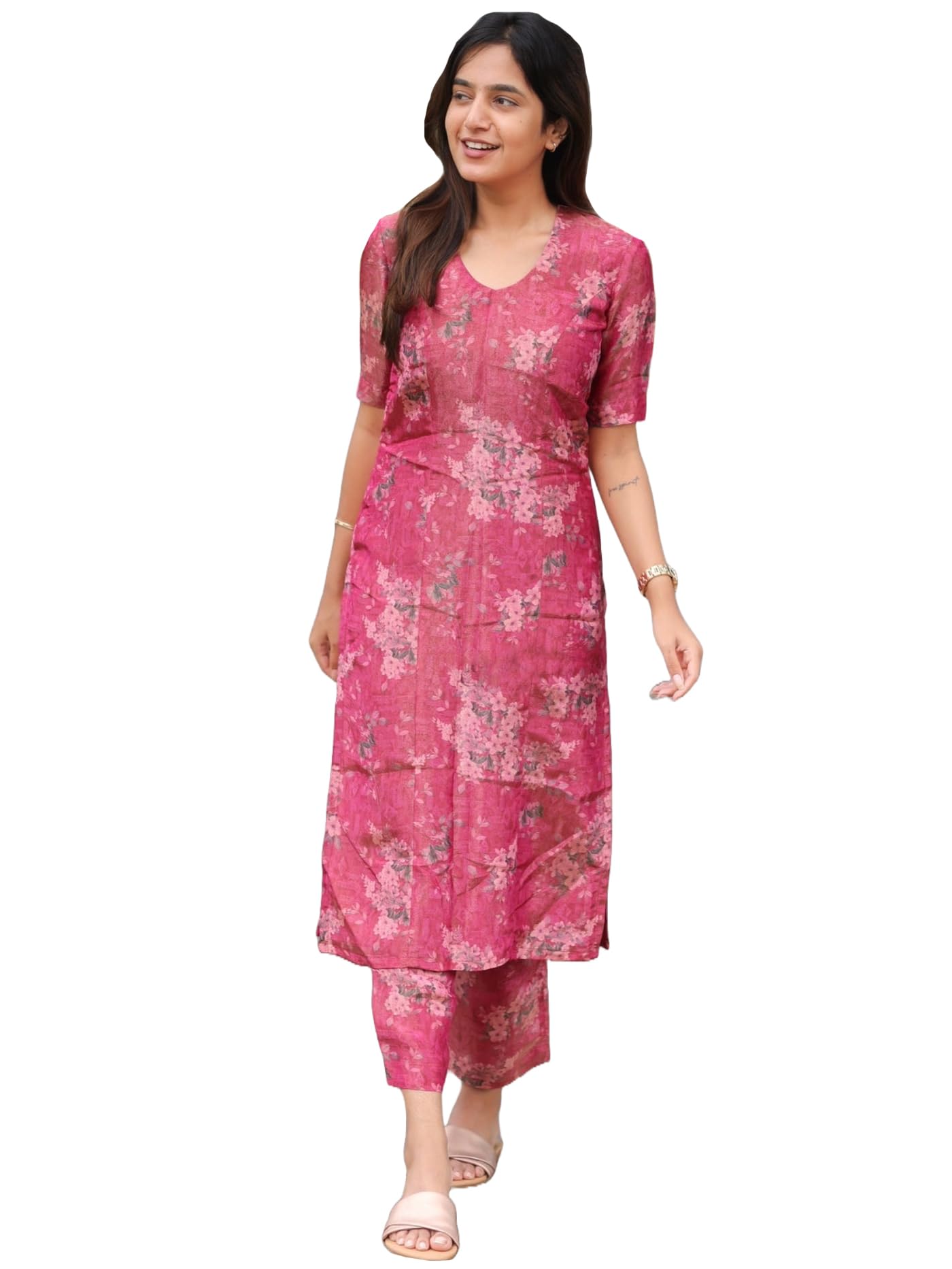 ANNI DESIGNER Women s Rayon Viscose Straight Printed Kurta with Pant (Tisur Pink_XXL_Pink_XX-Large) 2XL розовый