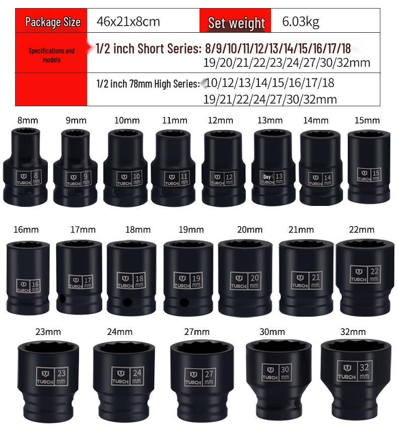 35-Piece Heavy-Duty 1/2 Inch Hex Impact Socket Set for Cars