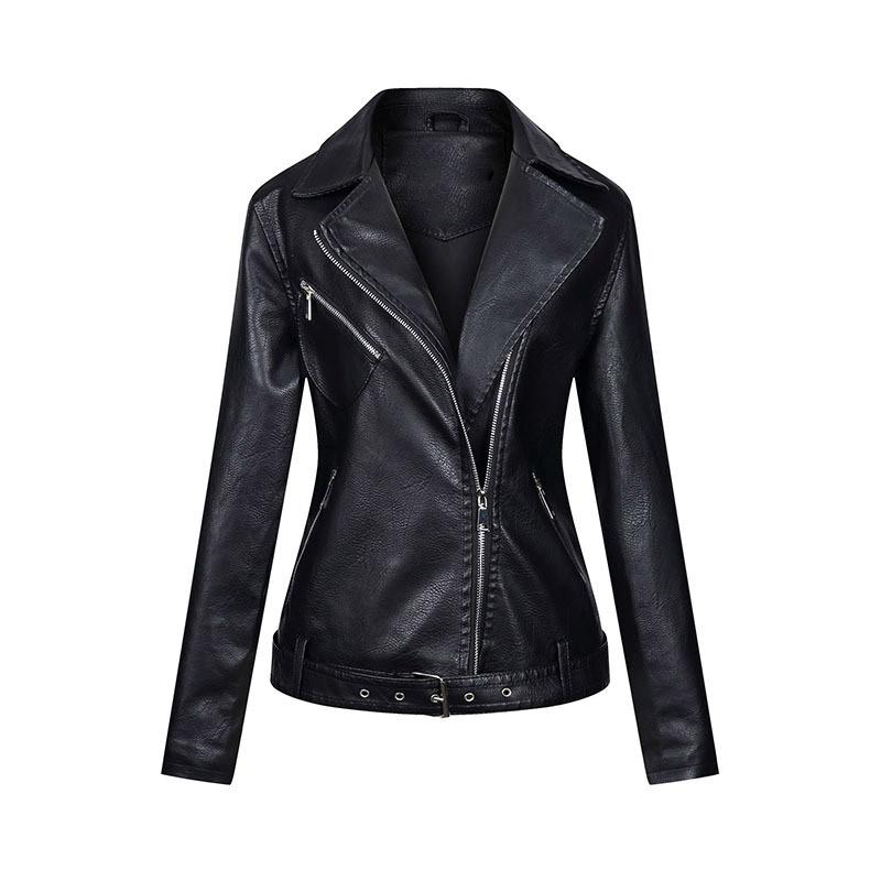 

Женская осенне-зимняя однотонная однотонная куртка на молнии с воротником с лацканами и воротником из искусственной кожи M-3XL