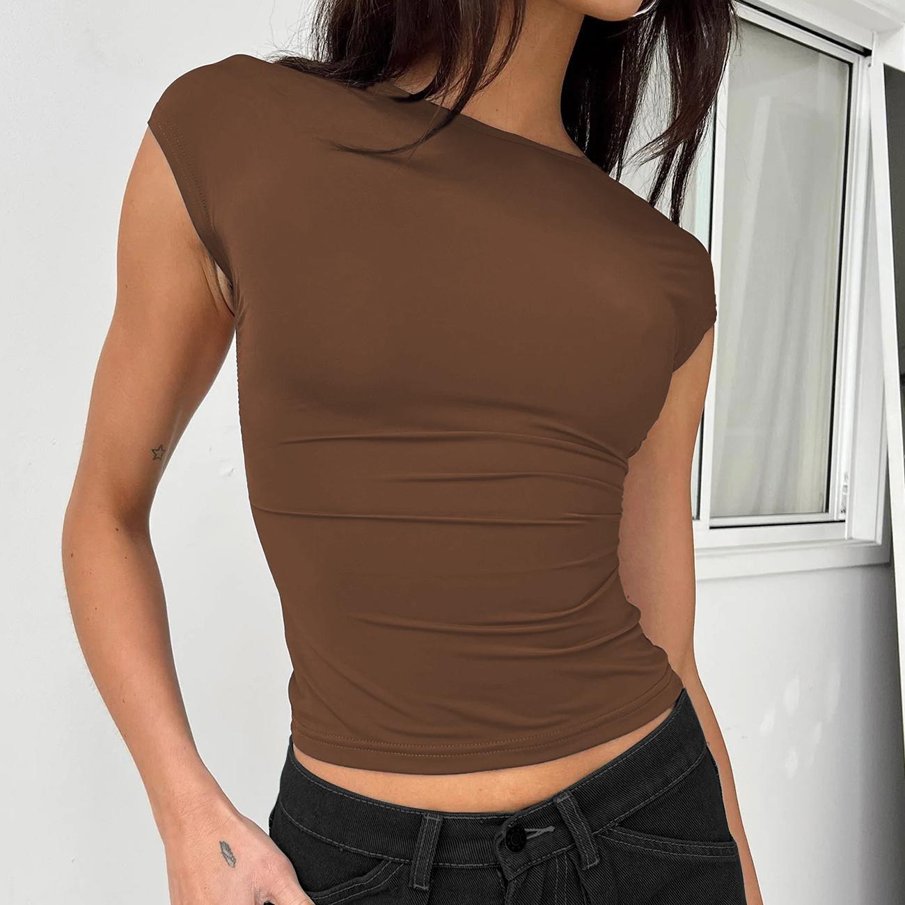 

Літній сексуальний нейлоновий і вологопоглинаючий зручний дихаючий тонкий топ з короткими рукавами. L