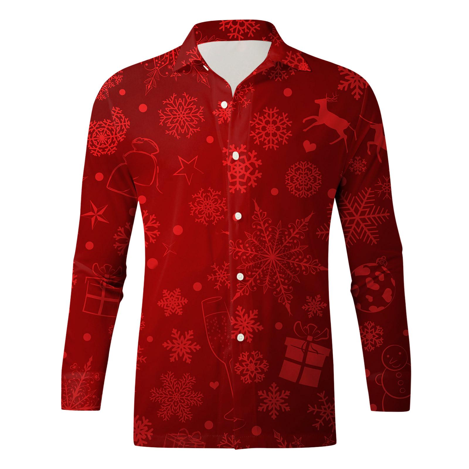 

Мужские рождественские рубашки с длинным рукавом и цветочным принтом, топы на пуговицах, забавная милая классическая рубашка с рисунком XL красный