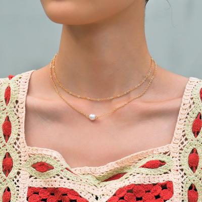 Simple Pearl Ladies Necklace Multi-layer Pendant Metal Necklace