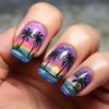Sunset-Inspired Nail Art: Purple Pink Gradient with Coconut Tree Design