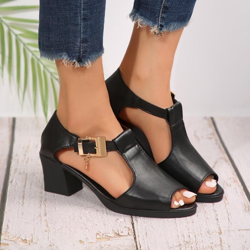 Sandalias boca de pez para mujer primavera y verano nuevo romano señoras zapatos de tacón grueso versátil tacón medio zapatos de madre