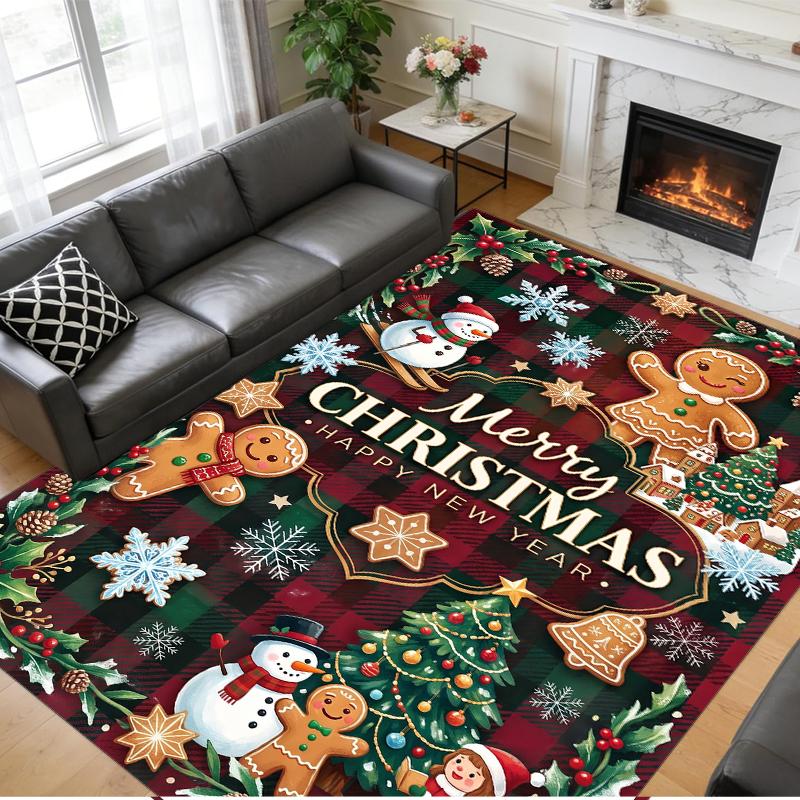 Weihnachtlich bedruckter quadratischer Teppich, weich, rutschfest, für Schlafzimmer, Weihnachtsgeschenk