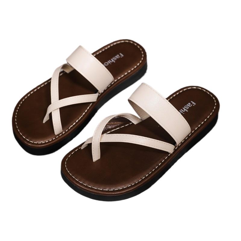 2024 Summer Hot Selling Women's Shoes Fashionable Solid Color Toggle Toe Women's Slippers Low Heel Casual Women's Beach Slippers
