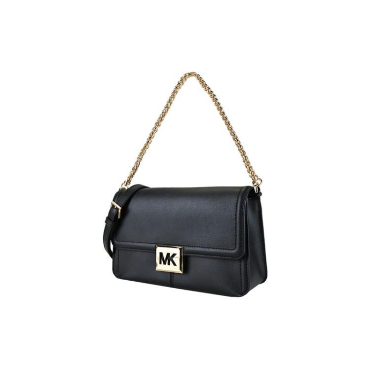 Michael Kors MK Sonia Chain Solid Color Large Logo Flap Leather Shoulder Crossbody Bag Medium Women Bags Black 35F1G6SL3L-001