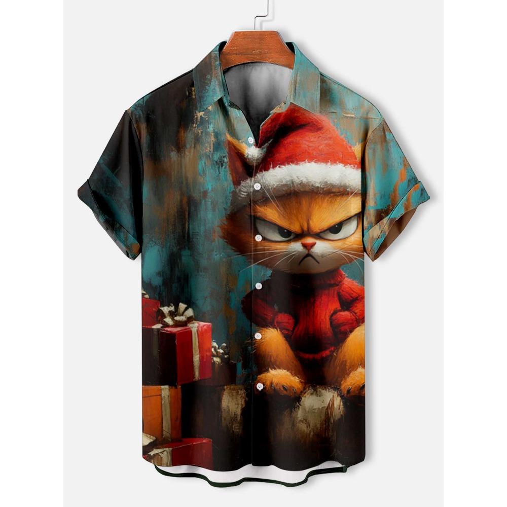 Men's Angry Animals Shirts Fashion Short Sleeve Button Down Lapel Shirts For Summer Oversized Tops Casual Hawaiian Shirts