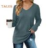 Women Tunic Sweater V-Neck Long Sleeve Solid Color Ribbed Casual Tops Slim Fit Knitted Loose Fit Fall Tops