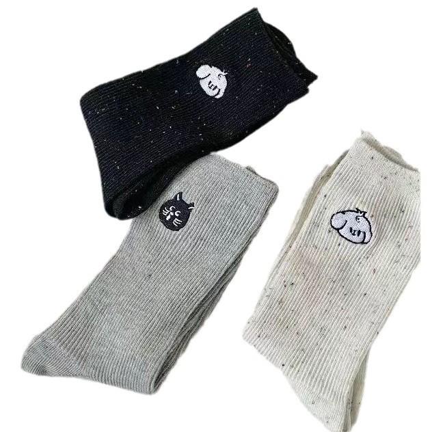 Kreslená výšivka Dámské bavlněné ponožky do půl lýtka - Roztomilý japonský styl, Puntíky na jaro a podzim